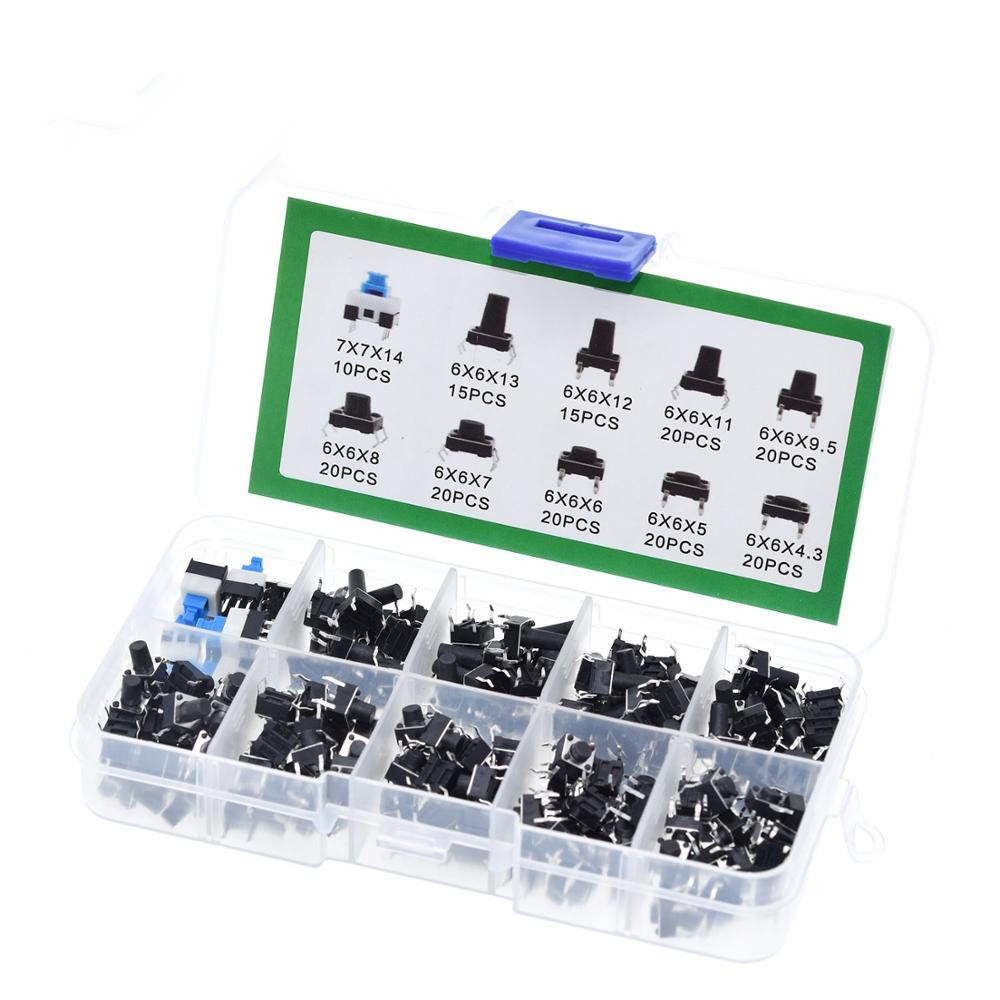 pcbfun Tactile Push Button Switch Micro Momentary Tact Assortment Kit 180 pcs 6mm Micro Switches with Storage Case