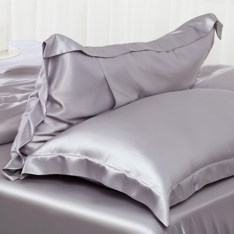 BỘ GA GIƯỜNG DRAP GỐI PHI LỤA MÀU BẠC KIM CAO CẤP LAN BEDDING