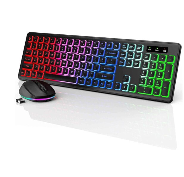 Backlit Wireless Keyboard and Mouse Combo Type-c+ USB Rechargeable Wireless Keyboard Set for Computer Mac PC Laptop