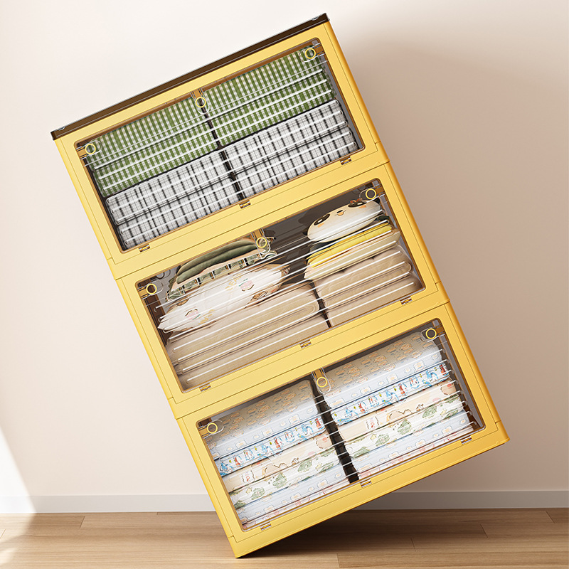 Folding storage box three-door student dormitory book folding box pet storage box transparent snack organizing box