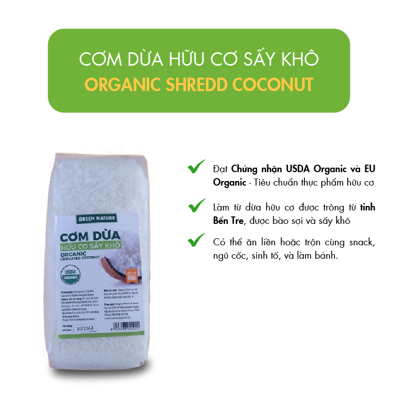 Cơm dừa sấy hữu cơ 300gr - Organic Shredd Coconut [Hữu cơ][Chính hãng][Ảnh thật]