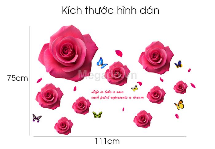 [HCM]DECAL DÁN TƯỜNG HOA HỒNG VÀ CÂY TRÁI TIM