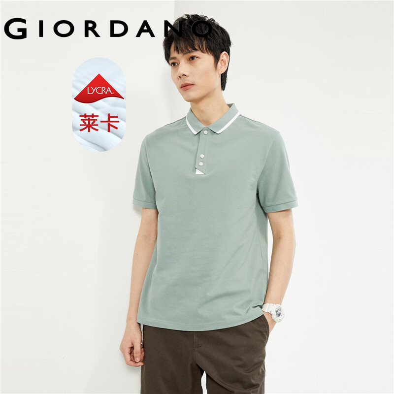 GIORDANO Men Polo Shirts Contrasting Placket Stretchy Polo Shirts Short Sleeve Summer Fashion Casual Polo Shirts 13014212