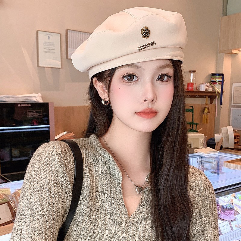 Mũ nồi mũ beret hoa trà min min