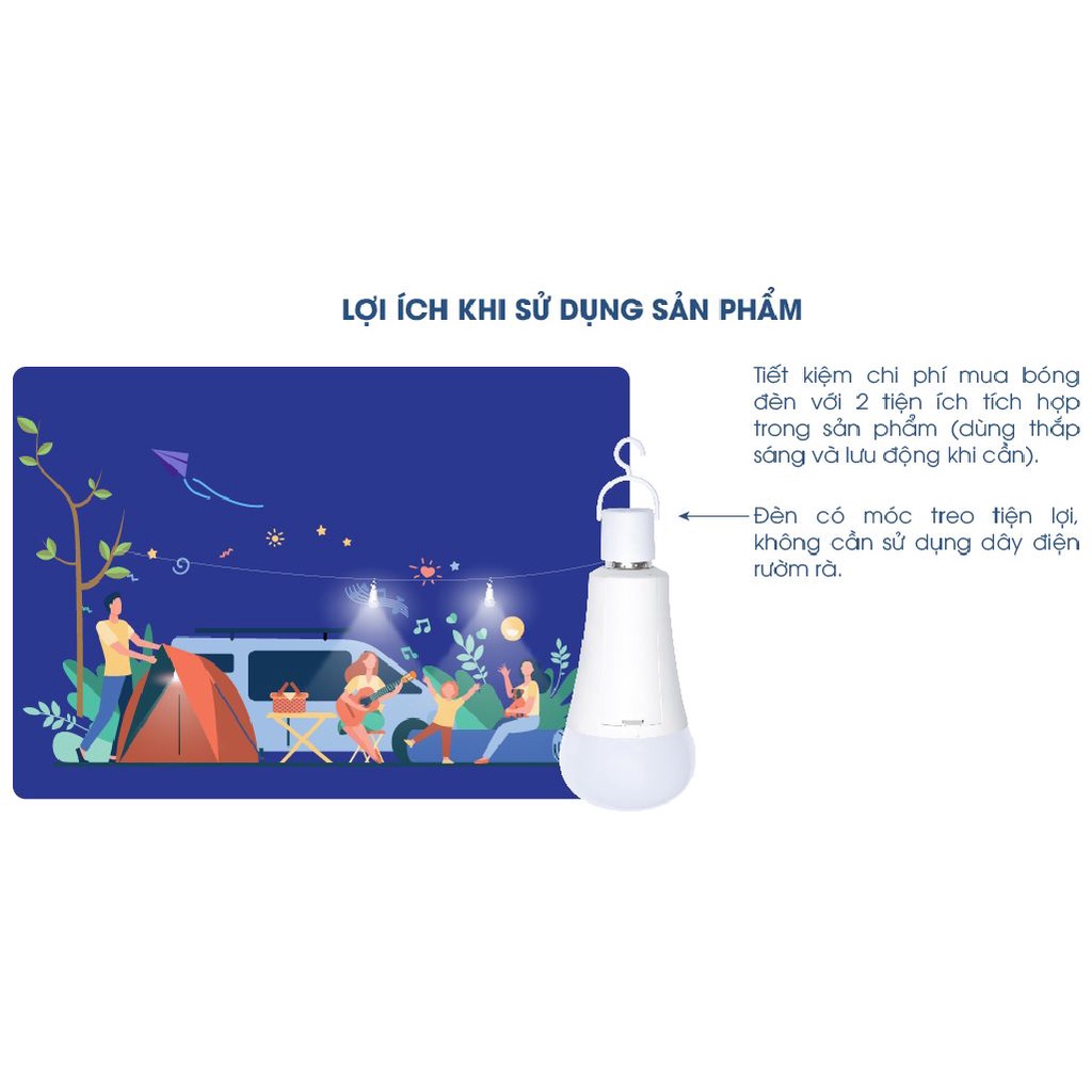 Đèn LED Bulb tích điện 9W Rạng Đông A80.KC/9W