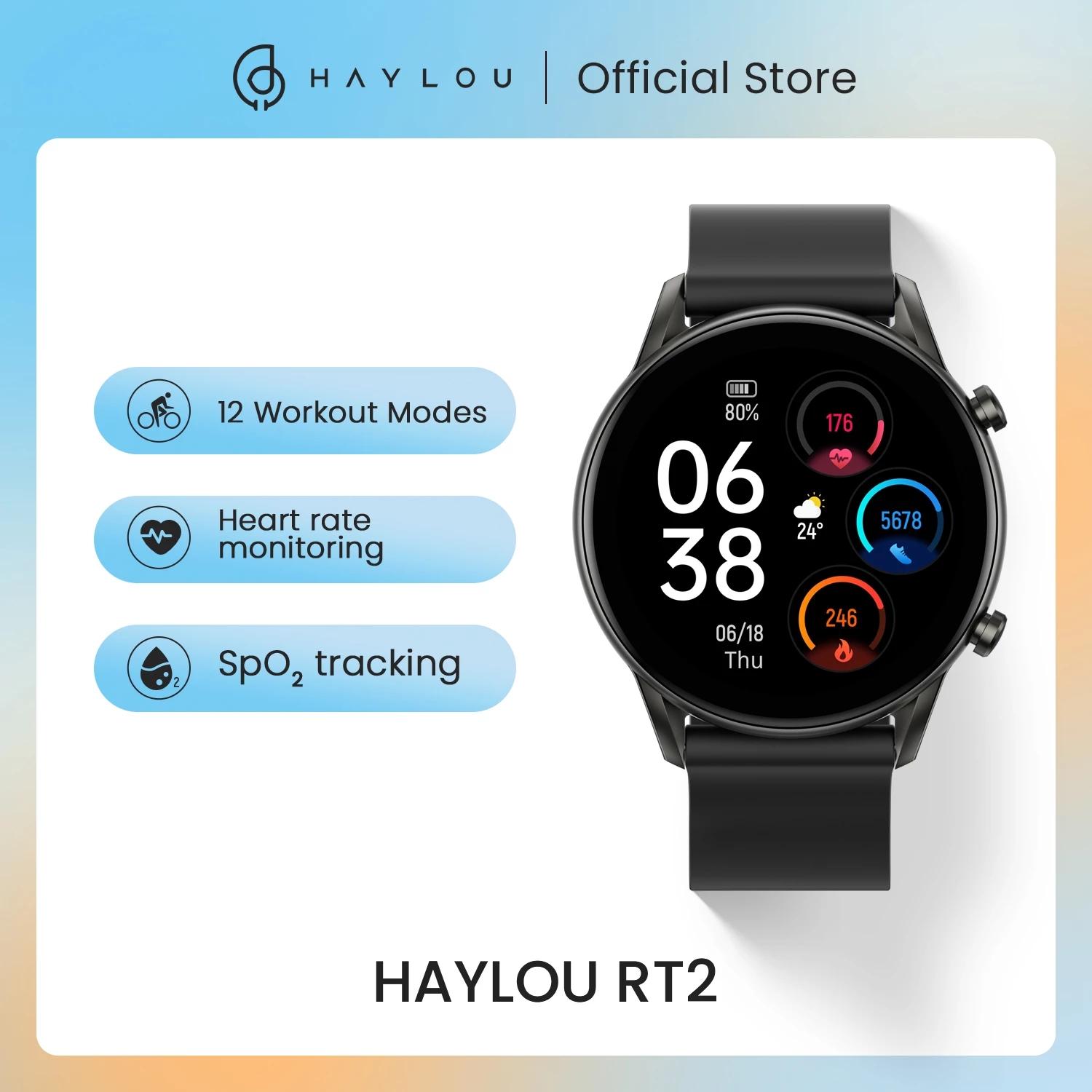 Haylou RT2 LS10 Smart Watches Bluetooth V5.0 Blood Oxygen Monitor IP68 thumbnail