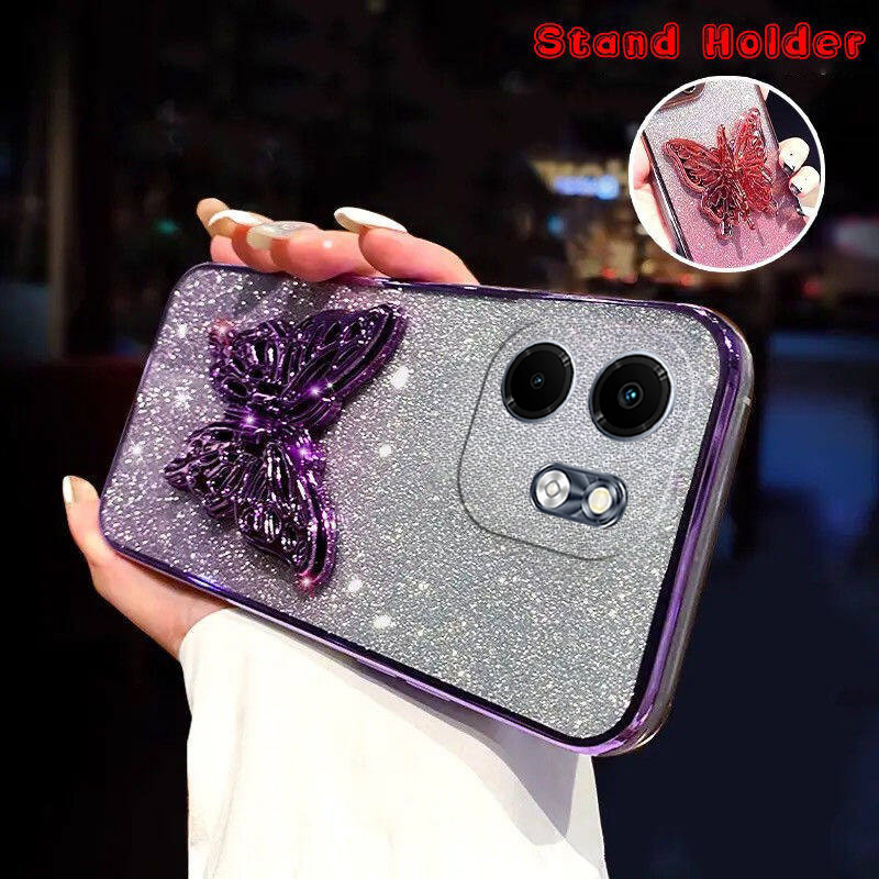 Phone cover infinix smart 9 Back case with Cute Butterfly Stand Luxury Slim Gradient Clear Plating Glitter Girls For infinix Smart9 Phone cases.