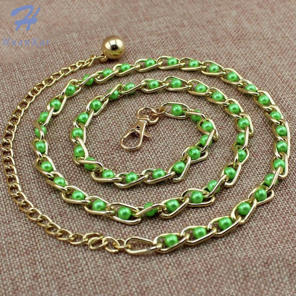 【On Sale】New Women Fashion Adjustable Metal Chain Style Belt Imitation Pearl Casual Simple Female Korean Version Dress Belt