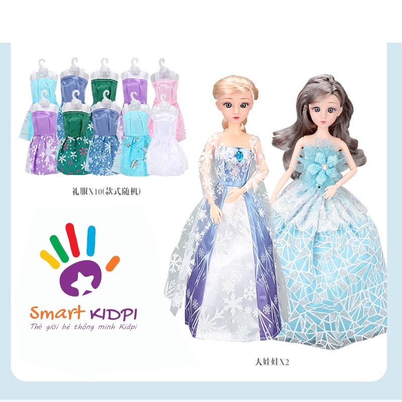 - COMBO 2 BÚP BÊ ELSA TÓC MÂY - 10 BỘ QUẦN ÁO CÓ THỂ THAY