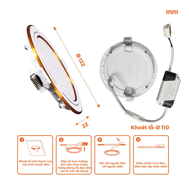 Đèn LED Nanoco Downlight Siêu Mỏng - Hera Series Viền Vàng