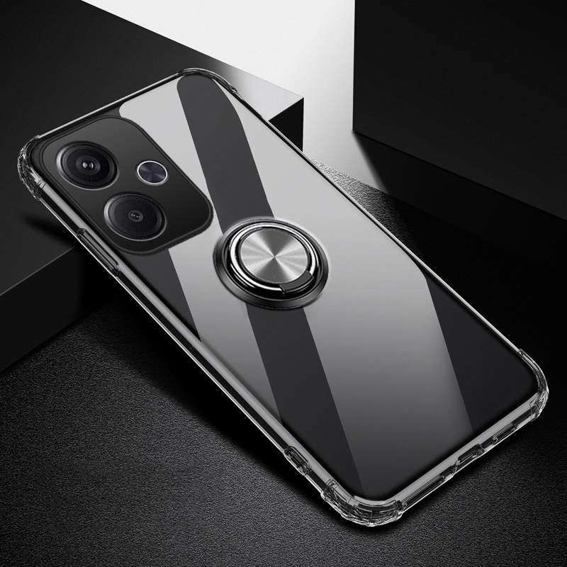 For Xiaomi Poco M6 Case Soft Clear Transparent Protector Shockproof Car Adsorb Holder Ring For Xiaomi Poco M6 4G Back Cover Phone Cases.