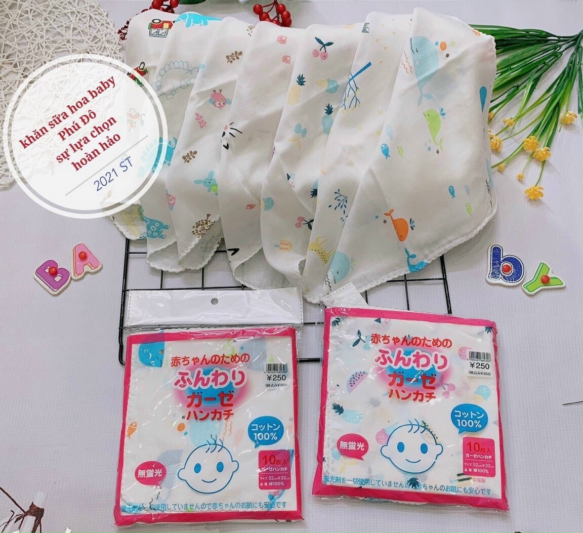 10 Khăn xô sữa xuất nhật 2 lớp in hoa văn