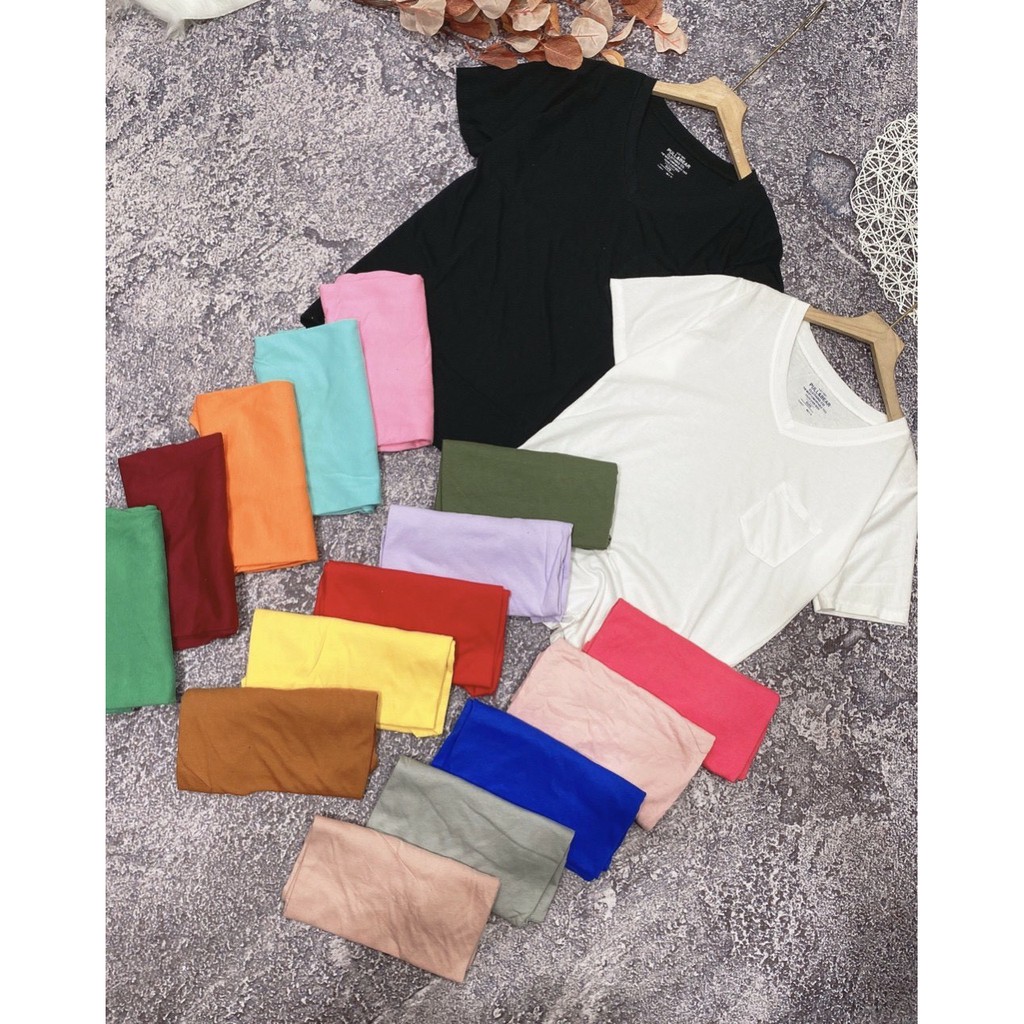 Áo thun trơn cổ tim kiểu dáng trẻ trung chất cotton