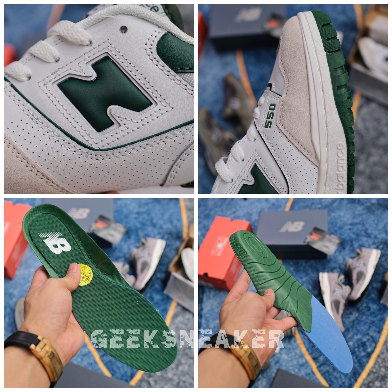 [GeekSneaker] Giày NB New Balance 550 Green White - OG ( Mũi da lộn )
