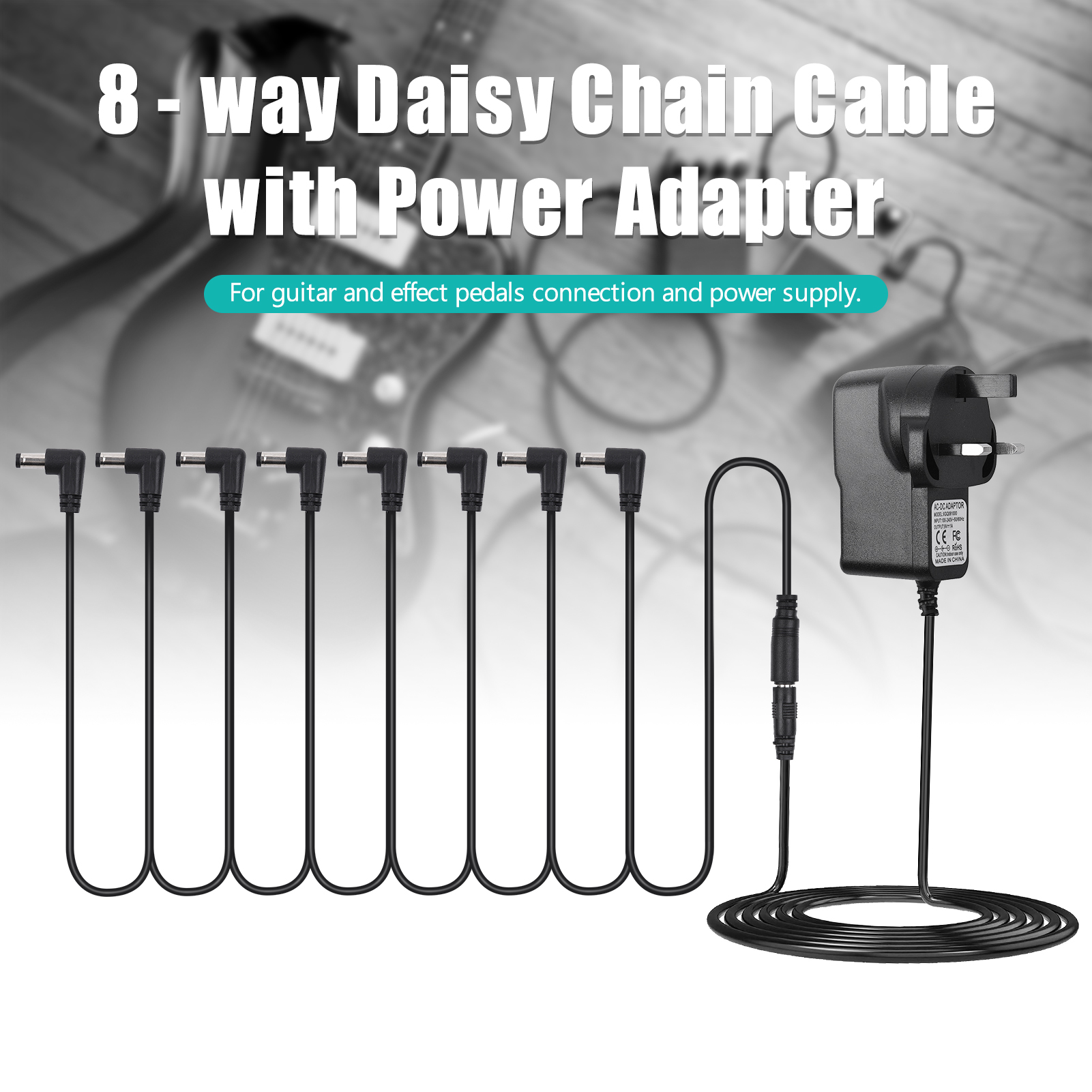 [okoogee]Guitar Effect Pedal Power Supply Adapter with 8 Ways Daisy Chain Cable Power Line Right Angle