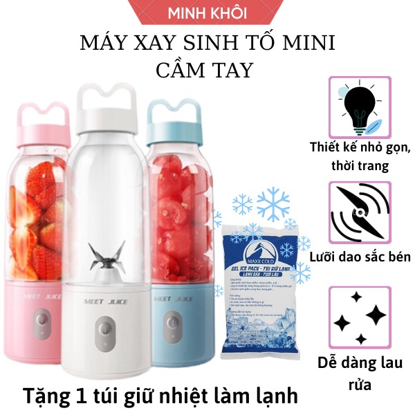 Máy xay sinh tố mini cầm tay Meet Juice 500ml tặng túi đá giữ nhiệt 24H, máy xay cầm tay, máy xay sinh tố mini, máy xay mini, máy sinh tố cầm tay, máy xây sinh tố mini, máy xoay sinh tố mini, máy sinh tố mini, máy xay sinh to,