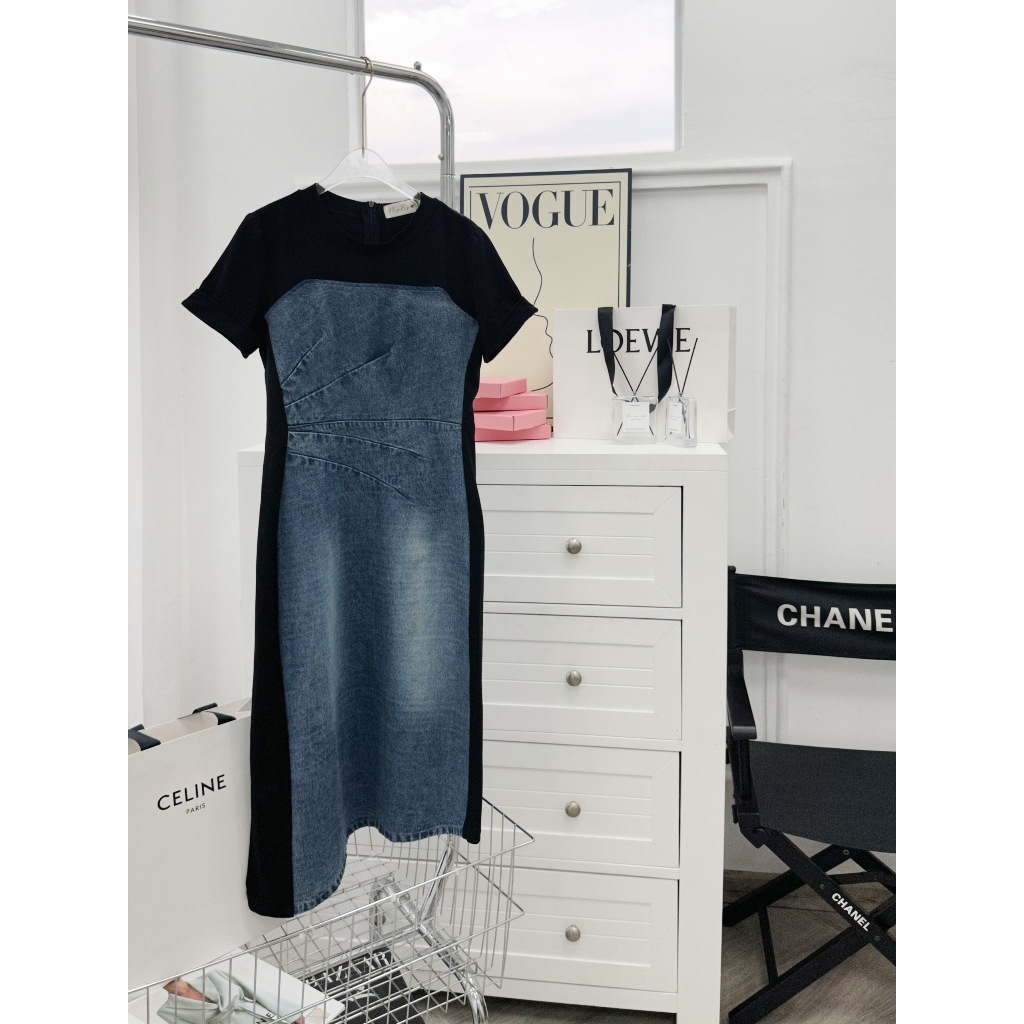 ĐẦM MIDI ĐEN JEAN PHỐI WAS SUÔNG (TH)