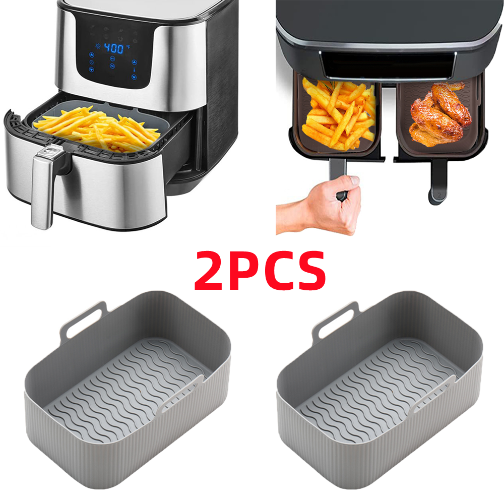 【Exclusive】 2PCs rectangular air fryer tray oven baking tray basket reusable liner dish for Ninja Foodi dz201 pan accessories