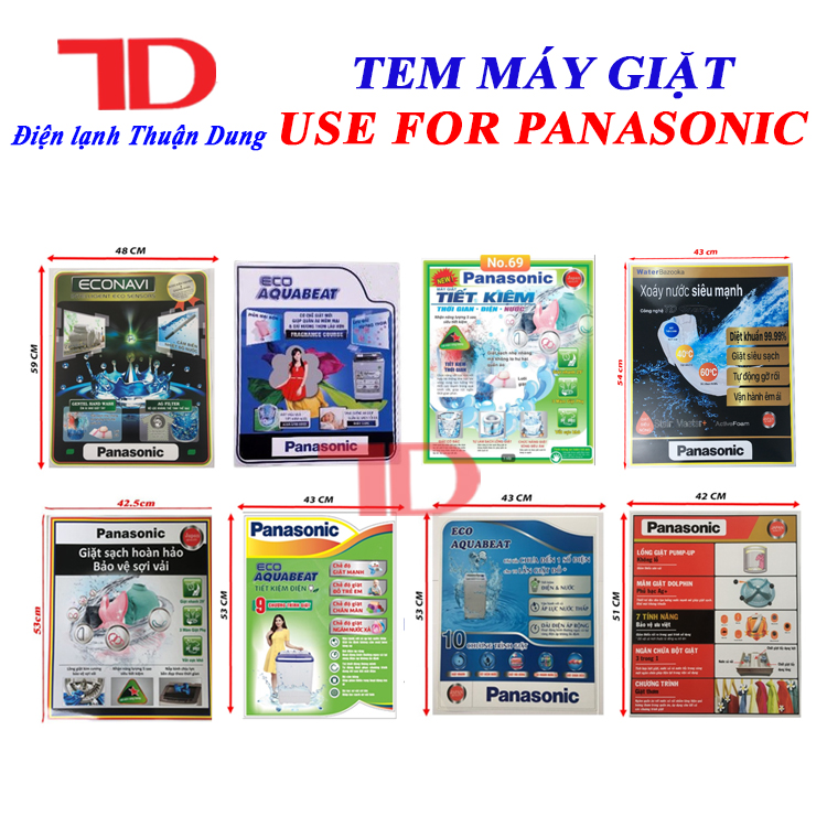 Tem dán máy giặt PANASONIC, miếng dán trang trí