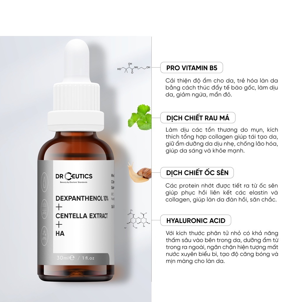 Serum B5 DrCeutics Cấp Ẩm Và Phục Hồi Da Dexpanthenol 10% + Centella Extract + HA 30ml