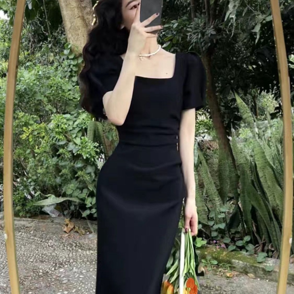 IELGY Red dress women's high-end slimming dress long dress
