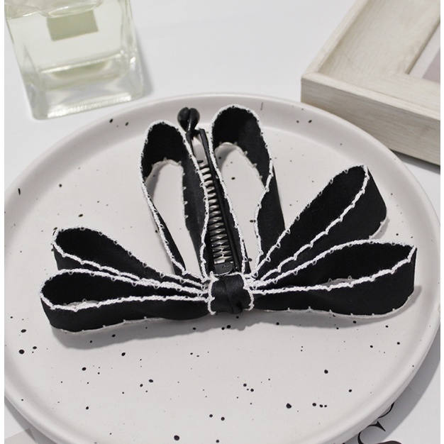 Kẹp tóc dọc phụ kiện tóc tiên đính nơ ruy băng lụa mờ viền bô đê