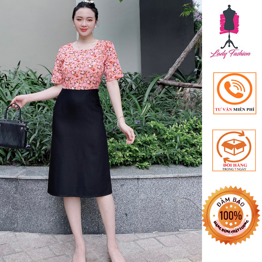 [4.4 Hoàn tiền 15%]Đầm công sở phối hoa sang trọng- D10