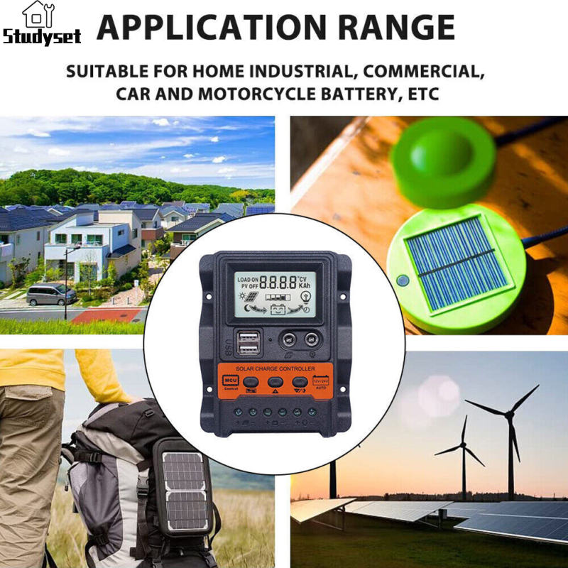 Studyset IN stock 30A Solar Charge Controller 12V/ 24V Solar Panel Regulator With LCD Display Dual USB Port PWM Auto Paremeter
