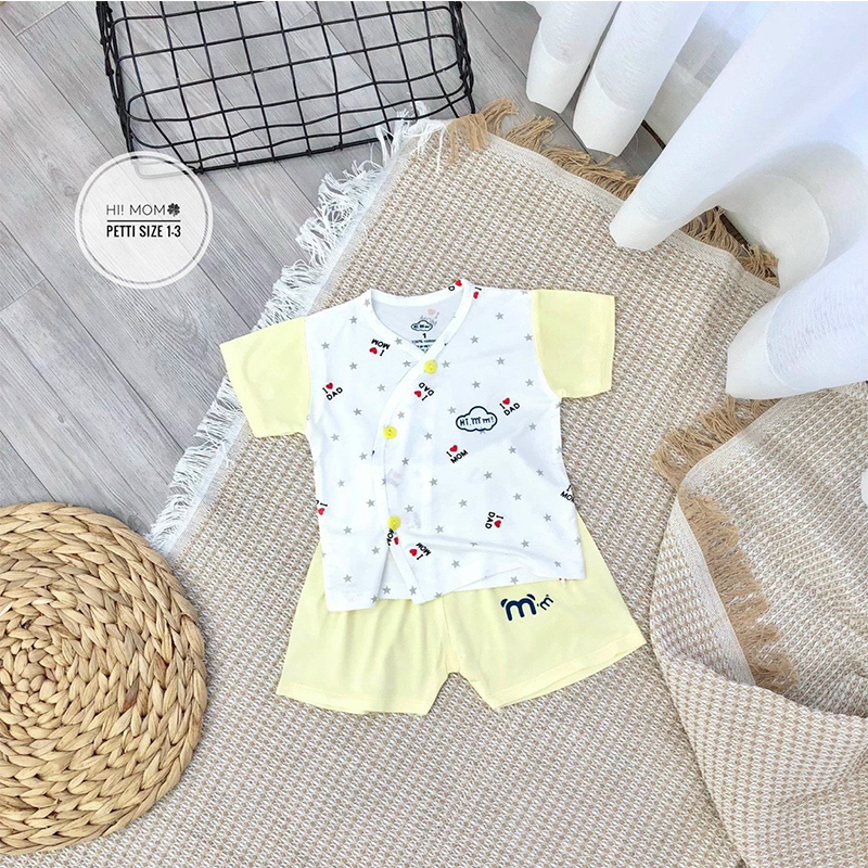 Bộ đồ sơ sinh cộc tay bé trai, bé gái chất petit mềm mát hãng HIMOM _ B35
