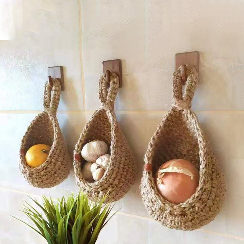 Vegetable basket Kitchen storage basket Hand-crocheted wall-mounted fruit and vegetable flower basket