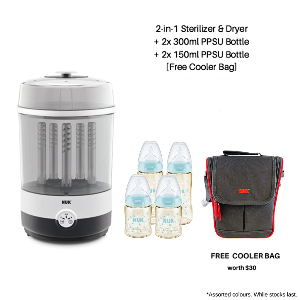 NUK Baby 2-in-1 Sterilizer Dryer with PPSU Bottles Set and FREE