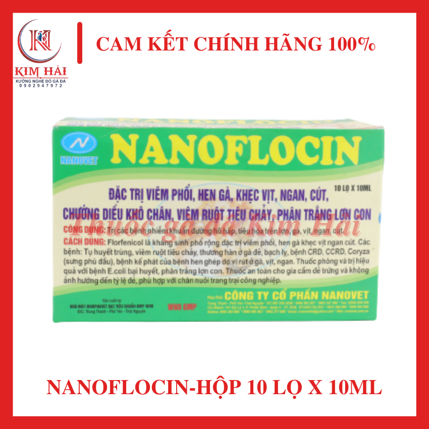 Nanoflocin [hộp 10 lọ x 10ml]-nhỏ trực tiếp-ch.ữa khò khè,sưng phù đầu phân xanh phân trắng,tụ huyết trùng cho gà tơ,gà đá hiệu quả.