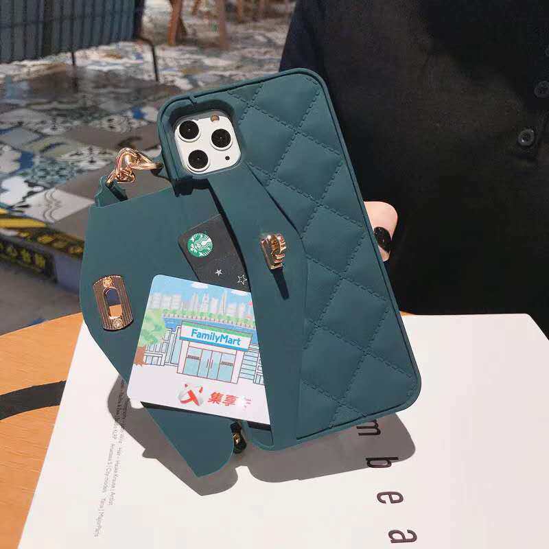 Đẹp Thẻ Gói Ví Túi Xách Ốp bảo vệ cho iPhone 14 Pro Max 14 Cộng Với 13 Pro 12 Pro Max silicon mềm Chống Sốc Trường Hợp Với Kim Loại Đeo Vai Da Dây Đeo