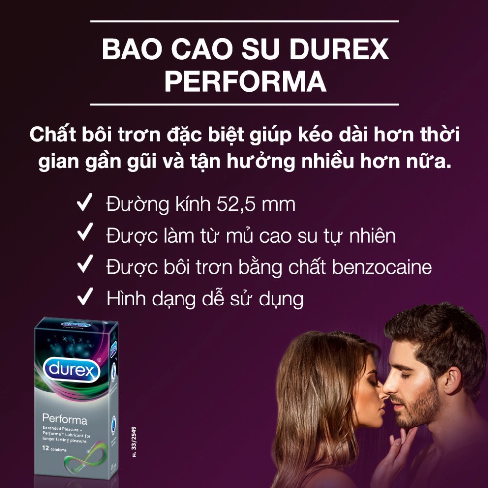 [Hộp 12 bao] Bao cao su Durex Performa Có Chất Kéo Dài Thời Gian QH