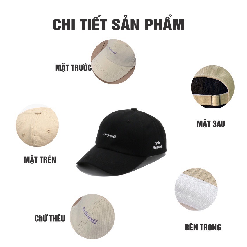 Mũ lưỡi trai nữ thêu chữ Ground chất liệu nỉ gân cotton cao cấp phong cách ulzzang