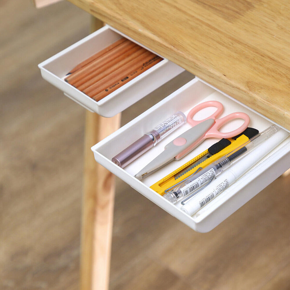 Space-saving Table Drawer Under Desk Hidden Storage Unit Under Desk Storage Tray Hidden Table Storage Box Self-adhesive Drawer Organizer