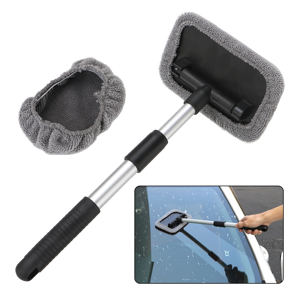 Car Wash Windshield Cleaner Microfiber Car Window Cleaning Tool With Telescopic Handle Washable And Reusable Cloth Pad Head
