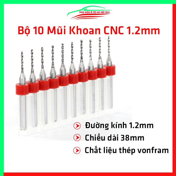 Bộ 10 mũi khoan CNC hợp kim cứng cao cấp độ chính xác cao đường kính mũi 1.2mm