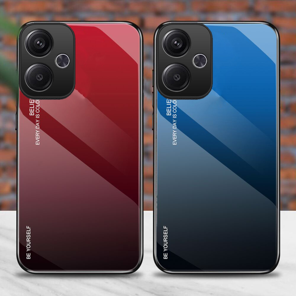 For Xiaomi Poco M6 Case Gradient Mirror Tempered Glass Protector Hard For Xiaomi Poco M6 4G Back Cover Phone Cases.