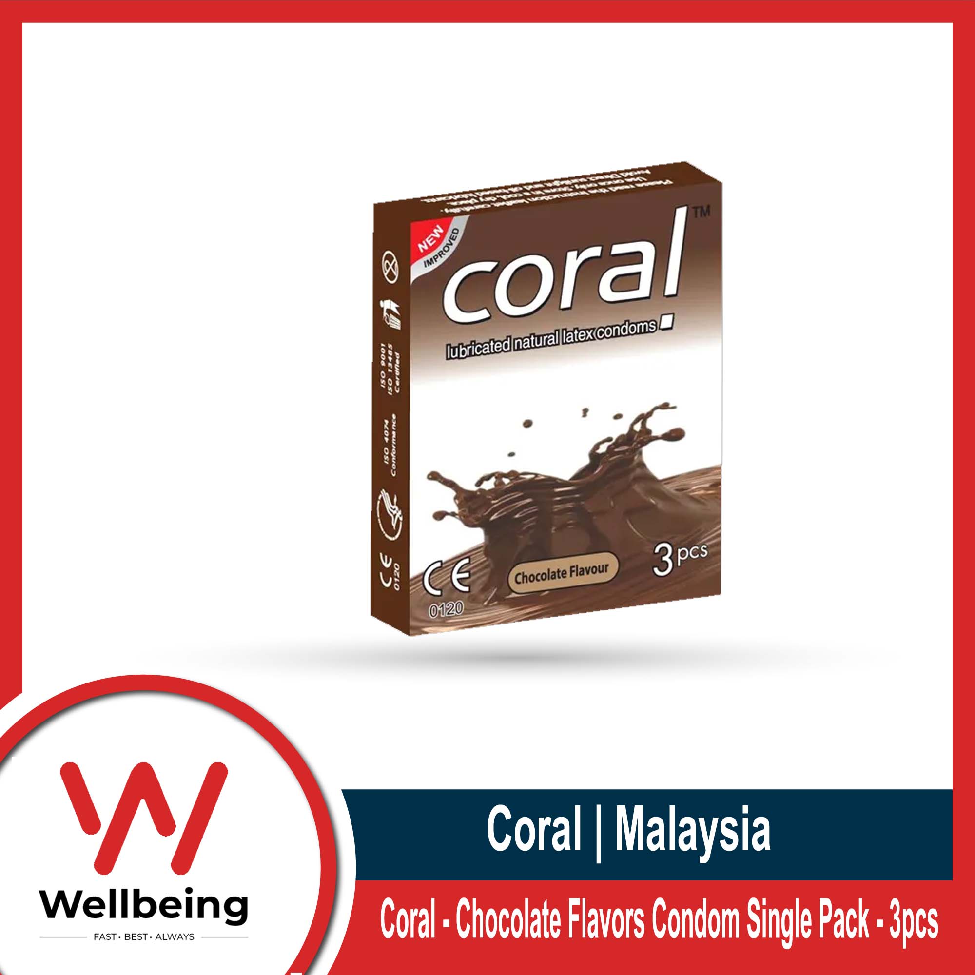 Coral - Chocolate Flavor Lubricated Natural Latex Condom For Men |  Single Pack - 3pcs. 
