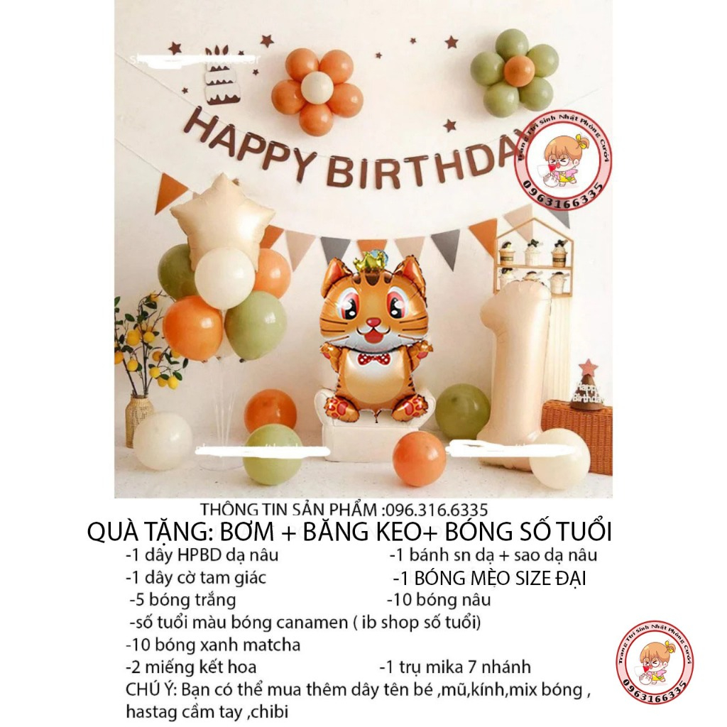 Sét Bóng Bay Trang Trí Sinh Nhật Thôi Nôi Cho Bé Tuổi Mèo,trang trí sinh nhật cho bé 1 tuổi