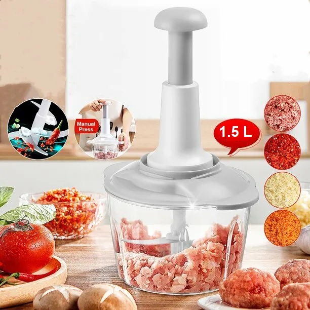 1500 ML Hand Pat Food Processor - Hand Push Chopper Machine Food Processor - Home Appliances - Small Kitchen