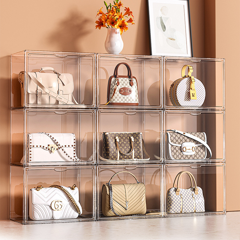 Extra large fully transparent bag storage box, high boots, backpack display box, model figurine cabinet, doll storage box,simple