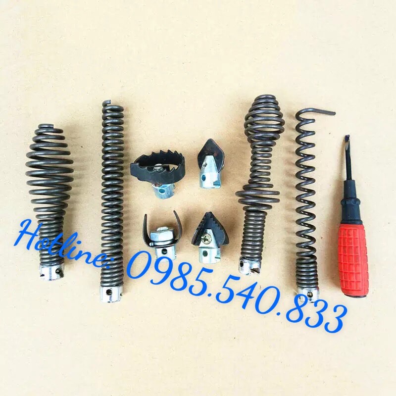 Dây thông tắc cống dùng cho máy khoan ( 18m dây + 6 đầu thông + đầu kết nối máy khoan )