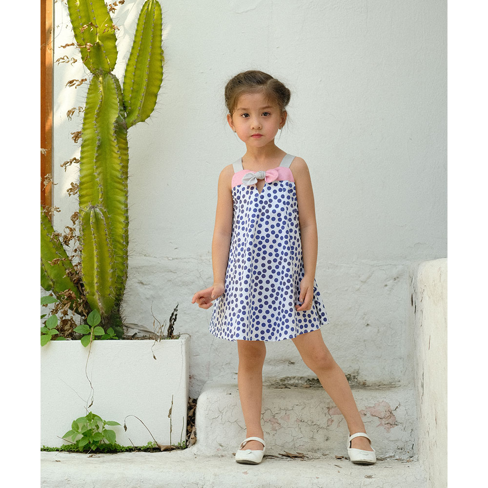 Cutieland - Đầm cotton chấm bi xanh