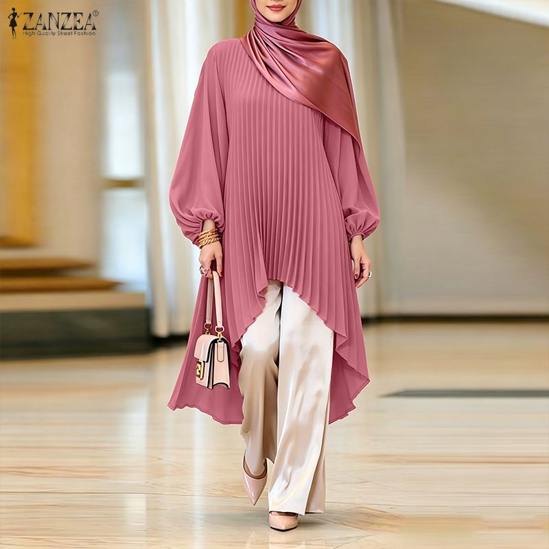 ZANZEA Muslimah Women Muslim Elegant Fashion Crew Neck Lantern