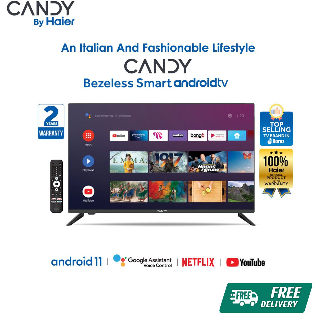 Candy [Haier Sub Brand] 40 Android Smart LED TV (C40K6FG) with Free Delivery & Installation. 