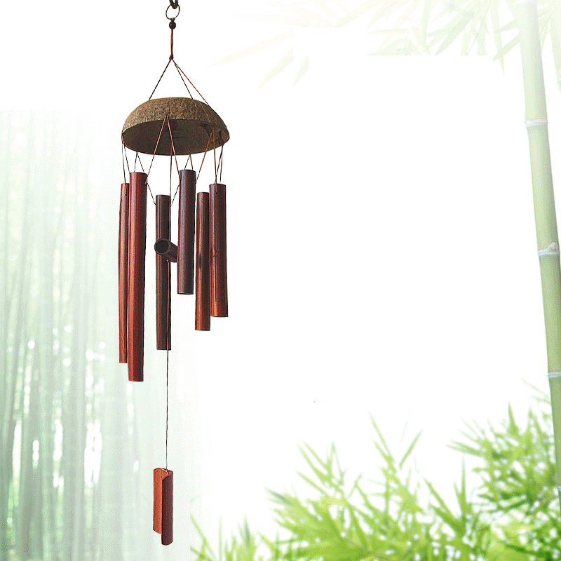 ELGMK Chuông gió tre Ống chuông lớn gỗ dừa thủ công trong nhà và ngoài trời treo tường chuông gió trang trí quà tặng