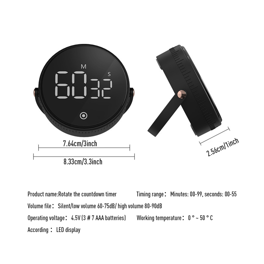 【Ready Stock】Magnetic Kitchen Timer LED Digital Timer Manual Countdown Timer Alarm Clock Cooking Shower Study Fitness Stopwatch Time Master