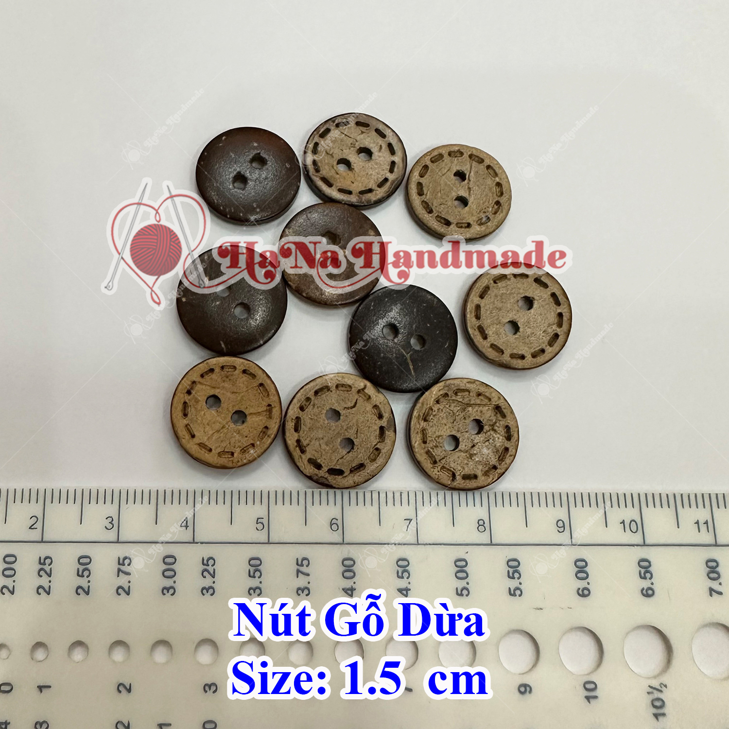 Coconut Wood Buttons Set of 10 Pieces, Size 1cm -1.5Cm -2.0Cm
